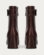 Pair of Bibi Lou burgundy leather block heel ankle boots with side zip, back view
