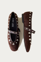 Bibi Lou Doria Ballerina In Brown Suede, top and side view