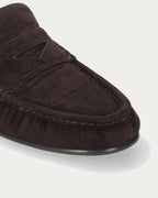 Close-up of the BiBi Lou Lyra loafer croc-effect suede toe and penny strap