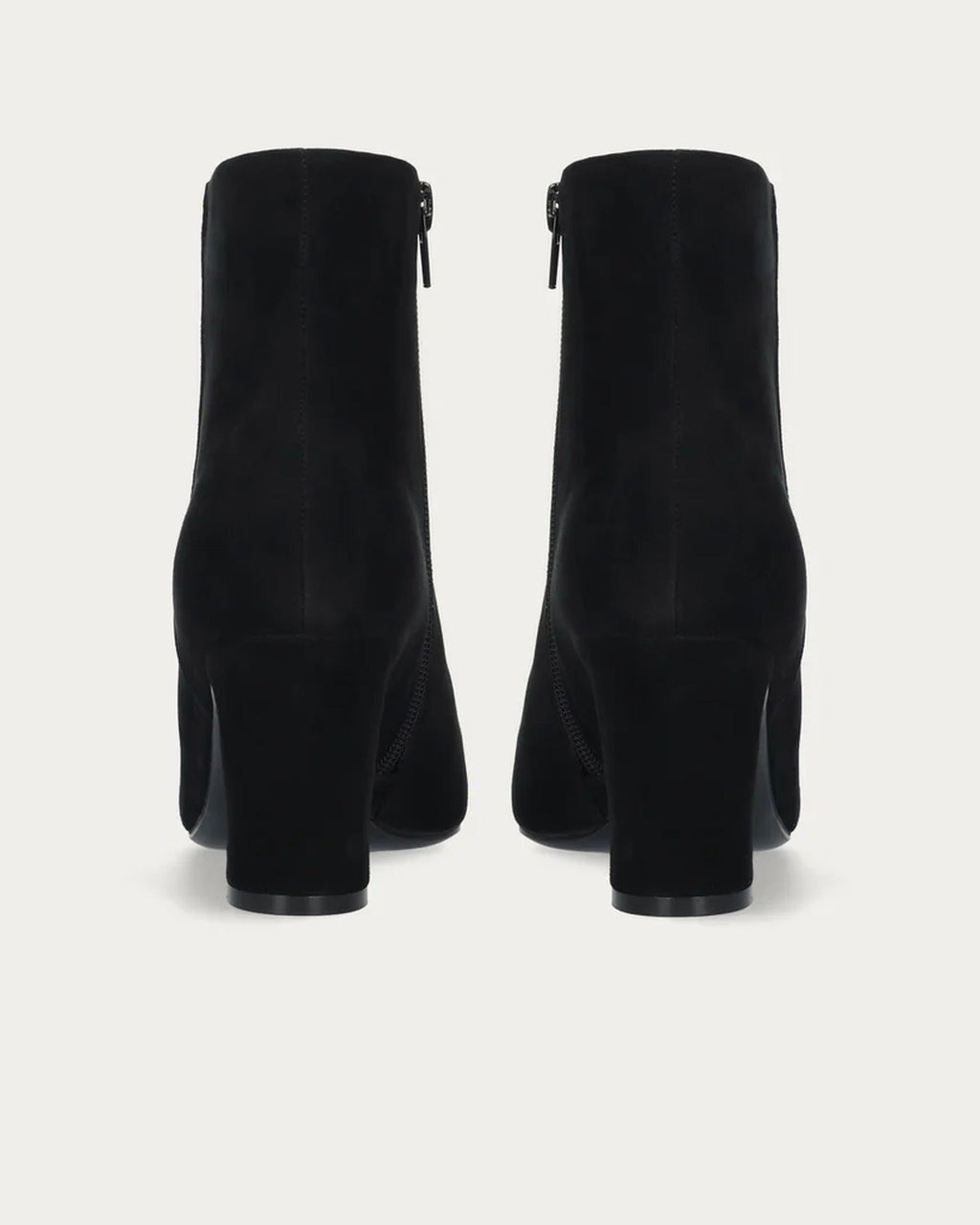Back view of the Bibi Lou Saint Ankle Boots In Black Suede showing the side zips and block heels