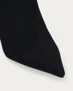 Close-up of the pointed toe on the Bibi Lou Saint Ankle Boot In Black Suede