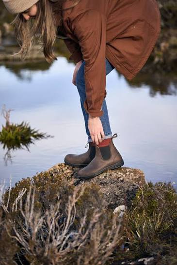 Blundstone 2340 Brown Chelsea boots styled outdoors