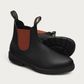 Pair of Blundstone 508 Black with Red Chelsea Boots showing the TPU outsole tread