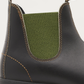 Blundstone 519 Brown with Olive Chelsea Boot heel with embossed Blundstone logo and contrast stitching