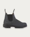 Blundstone 587 Rustic Black Chelsea Boot, side profile showing waxed nubuck leather and black elastic gusset