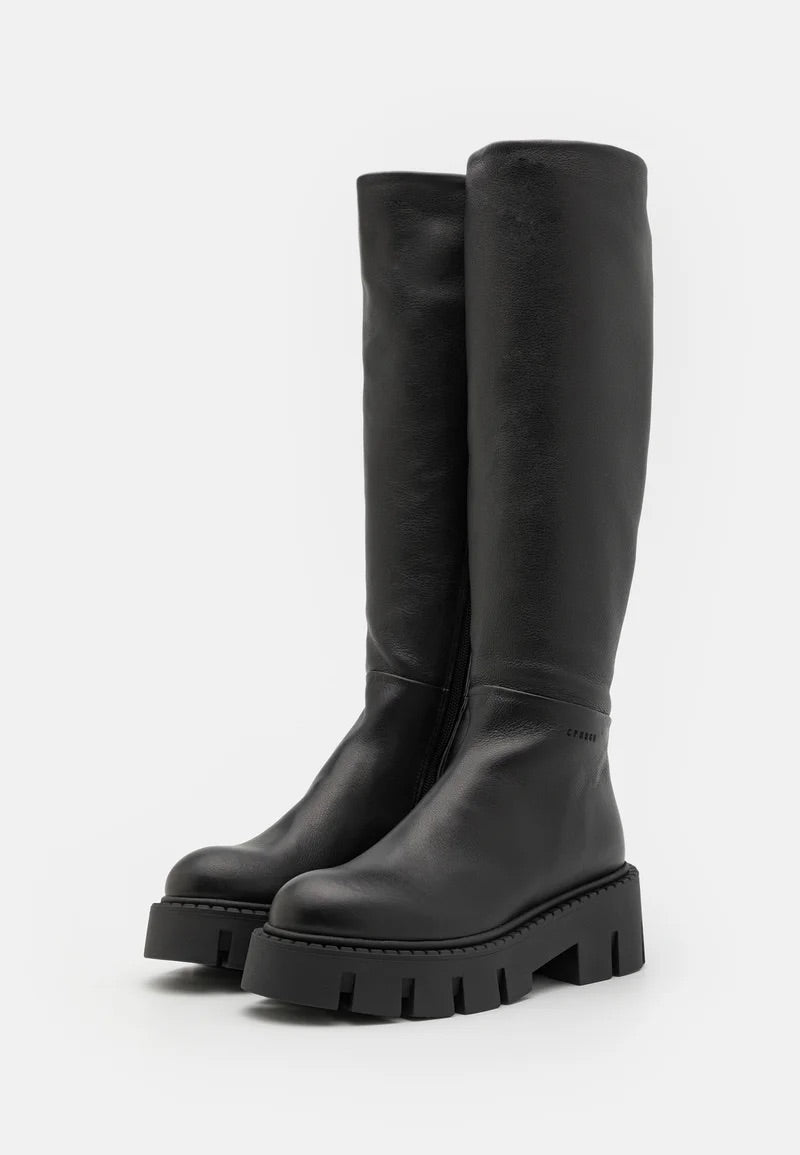 Knee High Soft Leather Chunky Boot