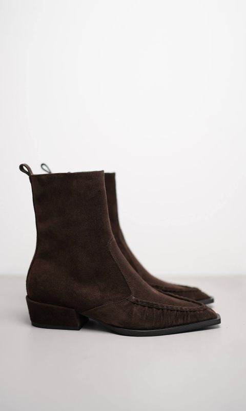 Brown Suede Ruffle Boot