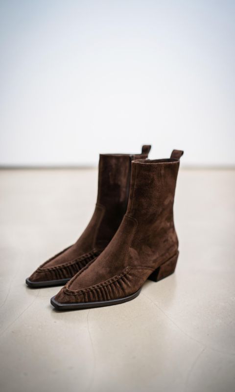 Brown Suede Ruffle Boot