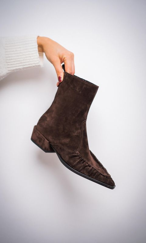 Brown Suede Ruffle Boot