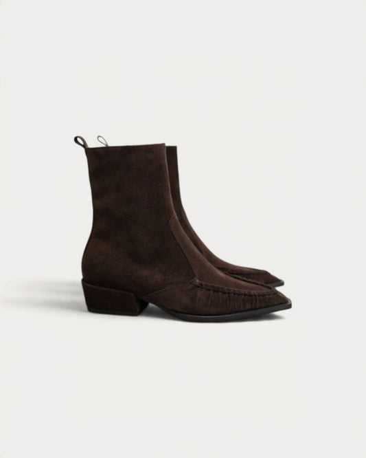 Brown Suede Ruffle Boot