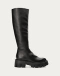 Copenhagen Studios black knee high soft leather chunky boot, side profile with platform sole and block heel