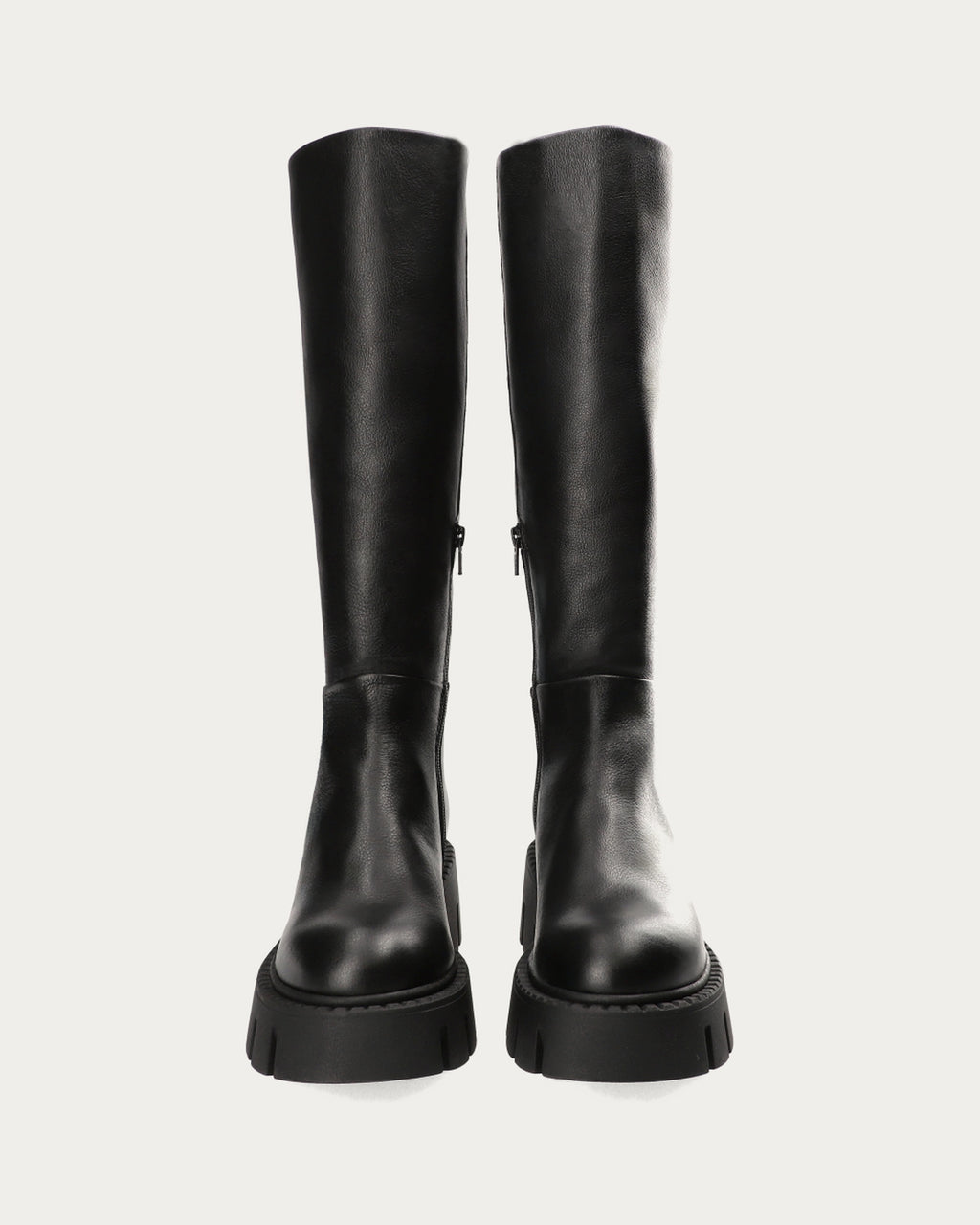 Pair of Copenhagen Studios black knee high leather chunky boots, front view