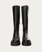 Pair of Copenhagen Studios black knee high leather chunky boots, front view