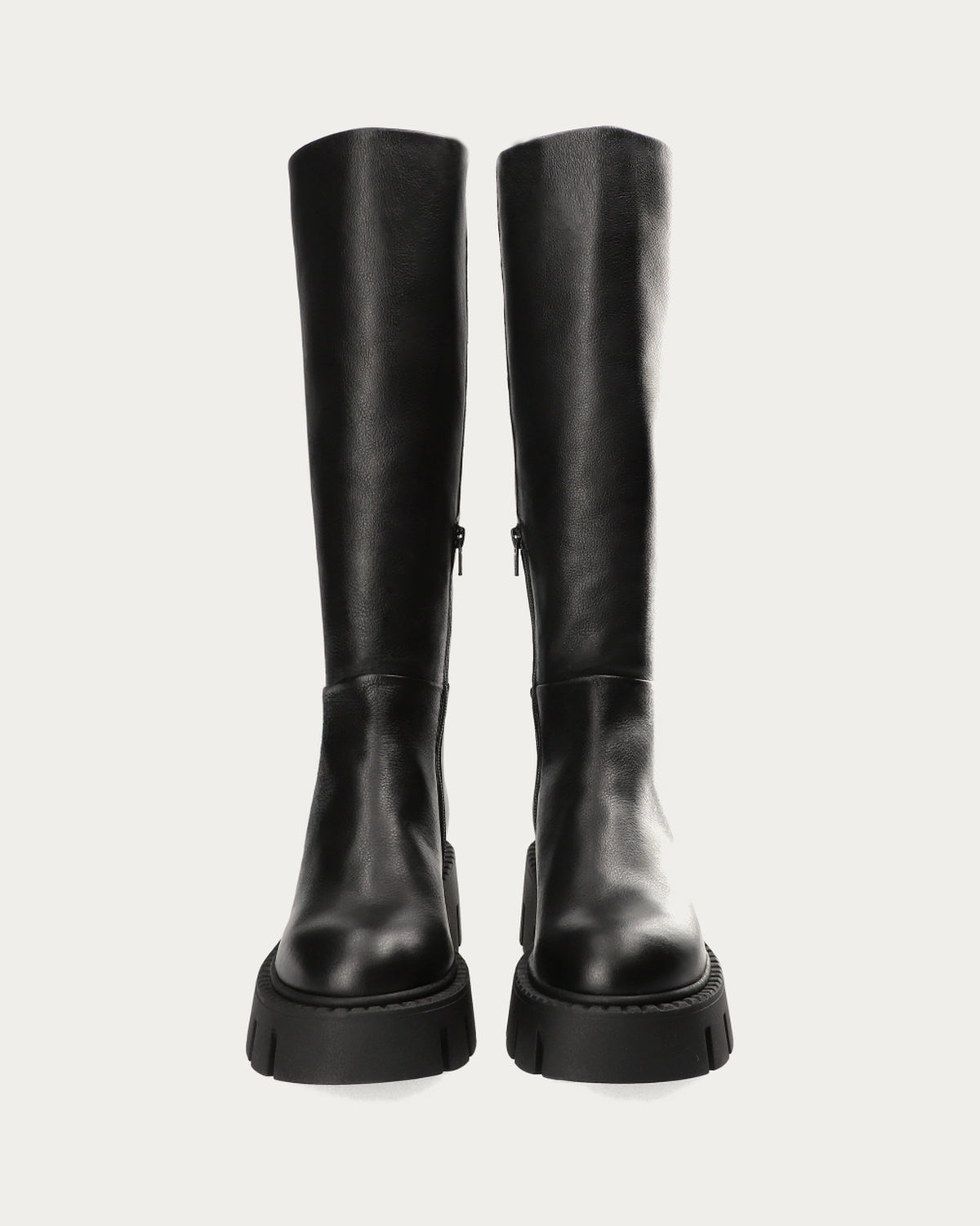 Pair of Copenhagen Studios black knee high leather chunky boots, front view