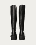 Pair of Copenhagen Studios black knee high leather chunky boots, back view