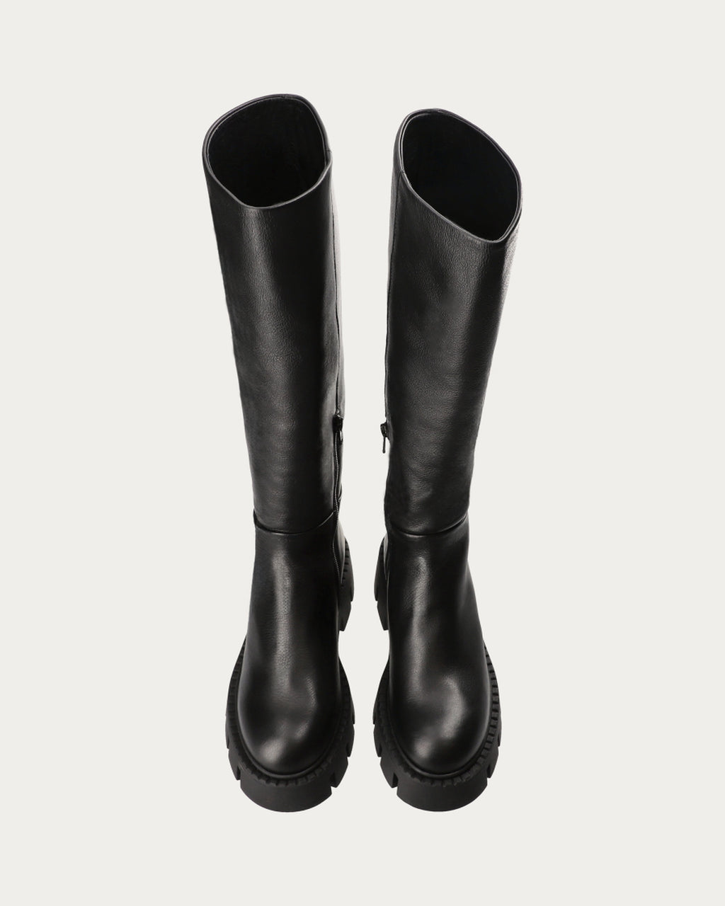 Top view of a pair of Copenhagen Studios black knee high leather chunky boots