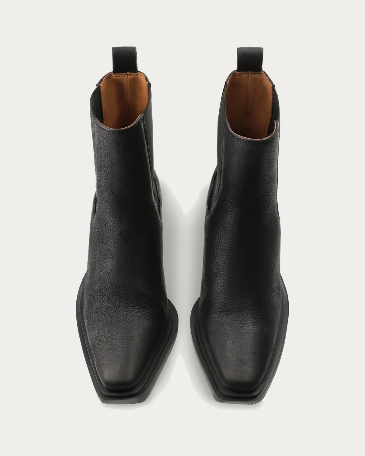 Pair of Copenhagen Studios black nubuck Chelsea boots with square toes and pull tabs, top view