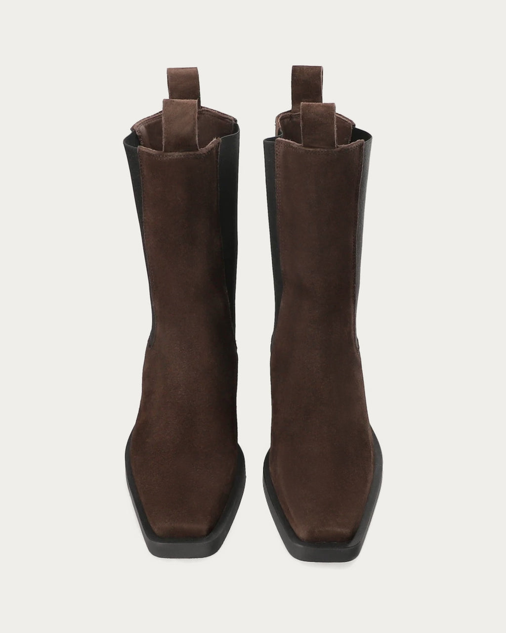 Copenhagen Studios chocolate brown suede Chelsea boots, front view of the pair