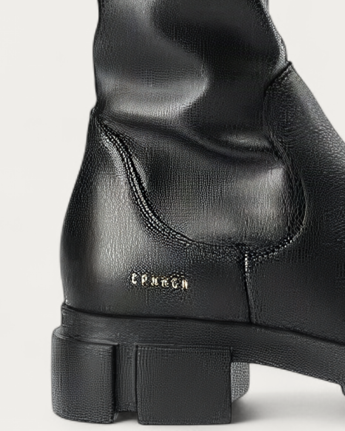 Heel, logo and sole of the Copenhagen Studios CPH556 long boot