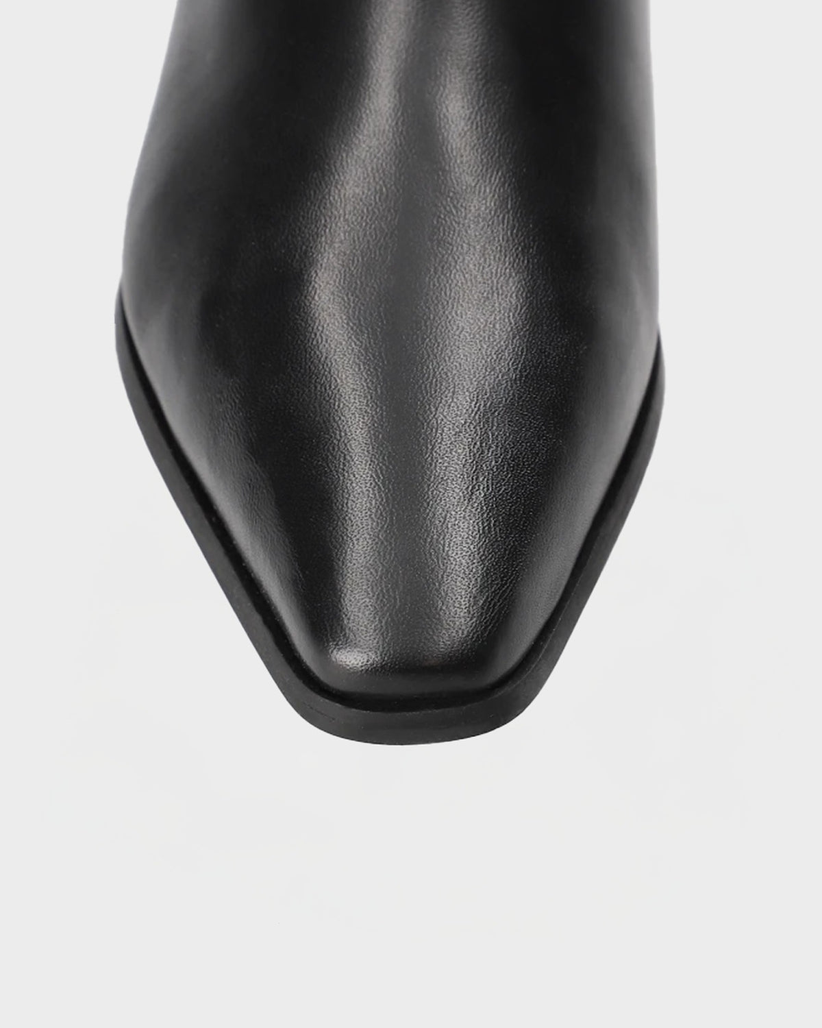 Copenhagen Studios black leather ankle boot, close-up of the crafted toe