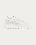 Copenhagen Studios white leather and suede platform sneaker with perforated toe and chunky sole, side profile