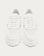 Pair of Copenhagen Studios white platform sneakers, front view with laces and chunky tread sole