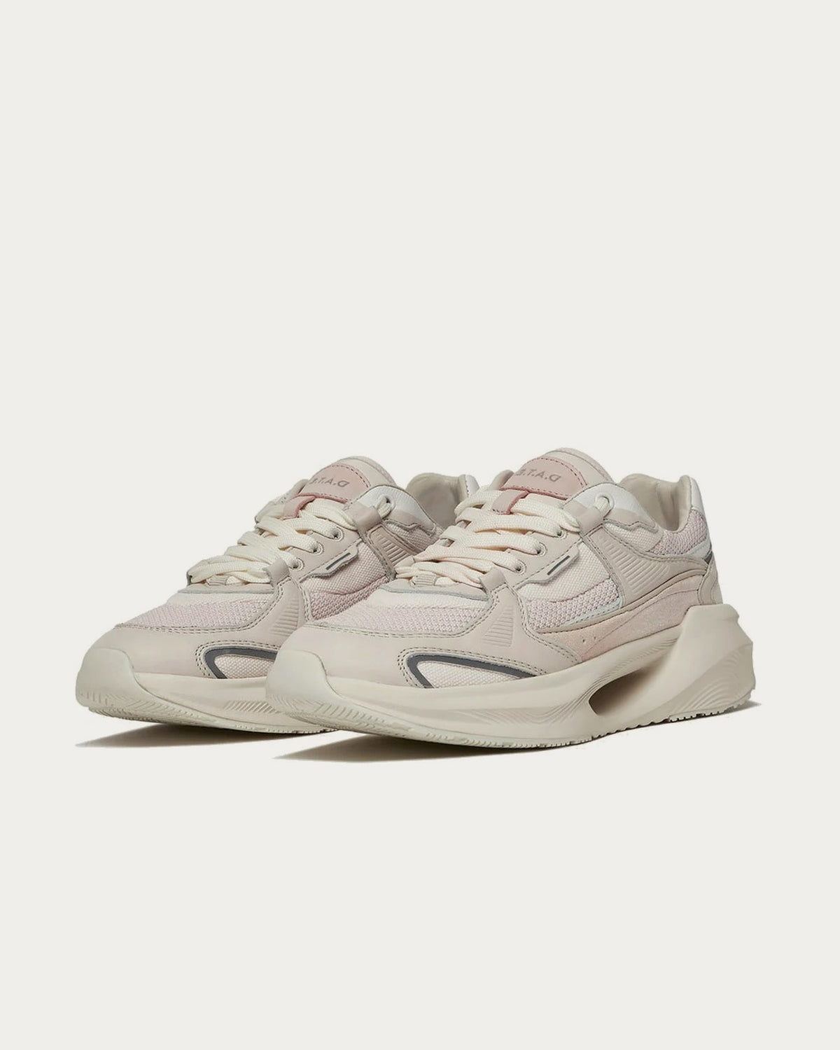 Pair of D.A.T.E. Vela Hybrid pink sneakers, opposite three-quarter front view