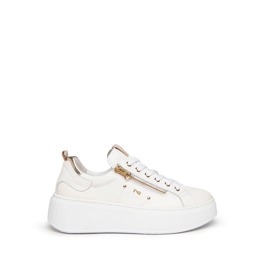 White Wedge Sneaker With Side Zip