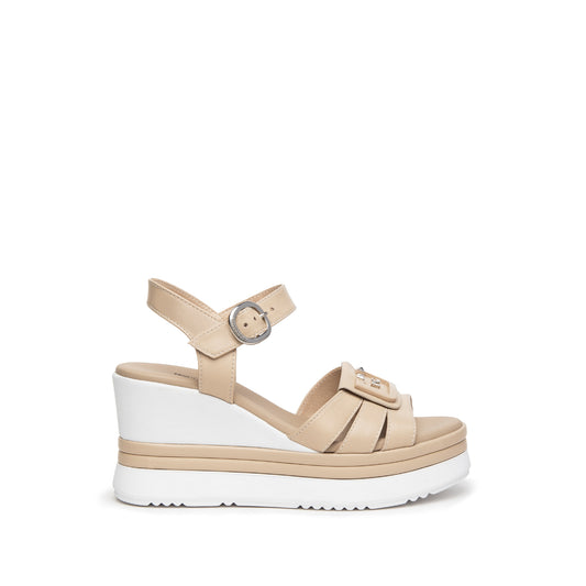 Wedge Sandaln With Logo In Linen