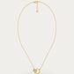 Edblad Ida Mini Necklace In Gold, a fine gold chain necklace with an extender chain and a pendant of two interlocked rings set with clear stones, product photo on a soft off-white background