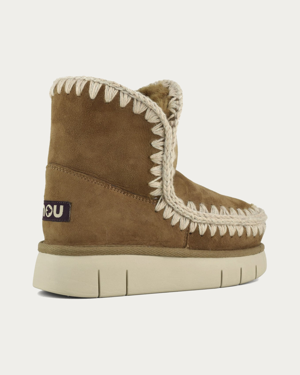 MOU Eskimo 18 Bounce cognac sheepskin ankle boot, rear three-quarter view with MOU heel label