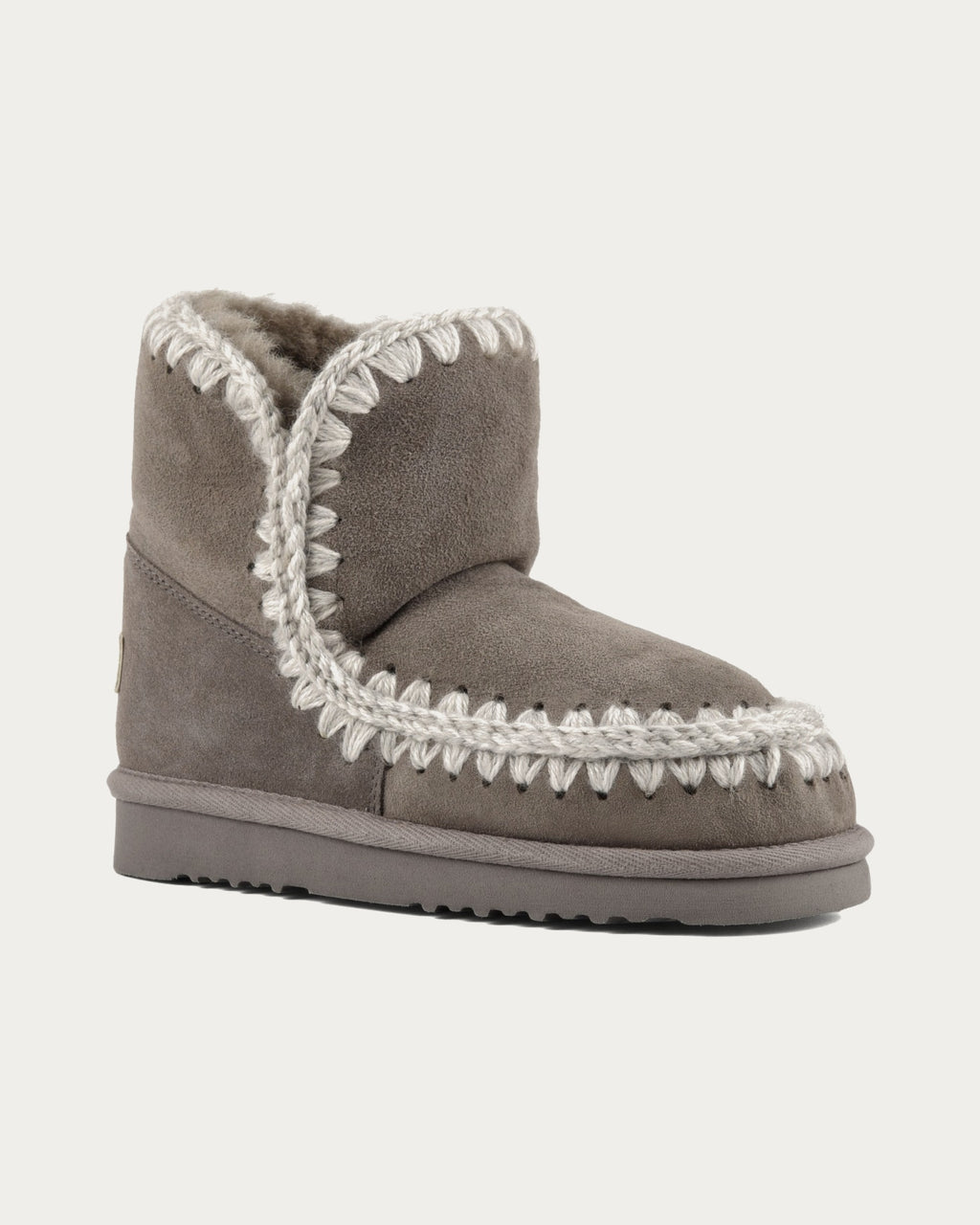 MOU Eskimo 18 new grey sheepskin ankle boot, front three-quarter view showing shearling lining