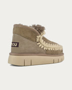 MOU Eskimo Bounce sneaker elephant grey sheepskin boot, rear three-quarter view with MOU heel label