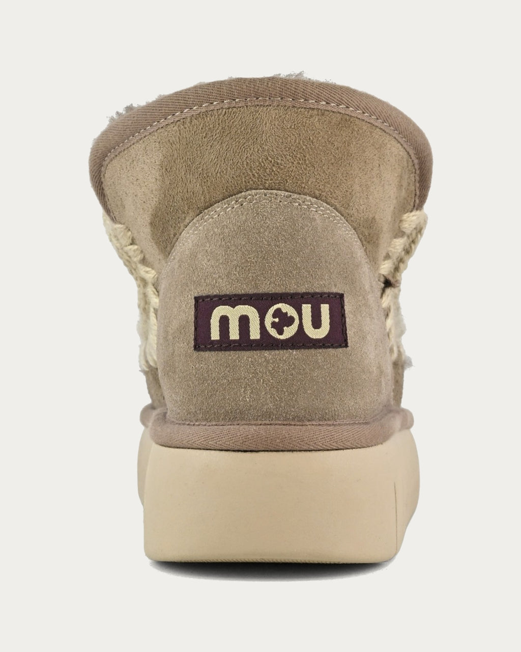 MOU Eskimo Bounce sneaker elephant grey sheepskin boot, back view of heel and platform sole