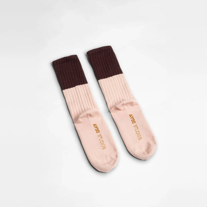 Aydo Studios Veliko Pass Faded Blush socks, overhead flat lay