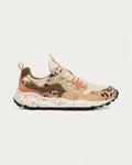 Flower Mountain Yamano 3 Beige Milk sneaker in cream and beige with animal-print panels and peach suede details, side profile