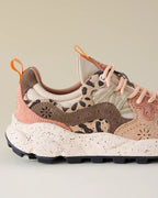 Flower Mountain Yamano 3 Beige Milk sneaker, three-quarter view on a warm beige backdrop