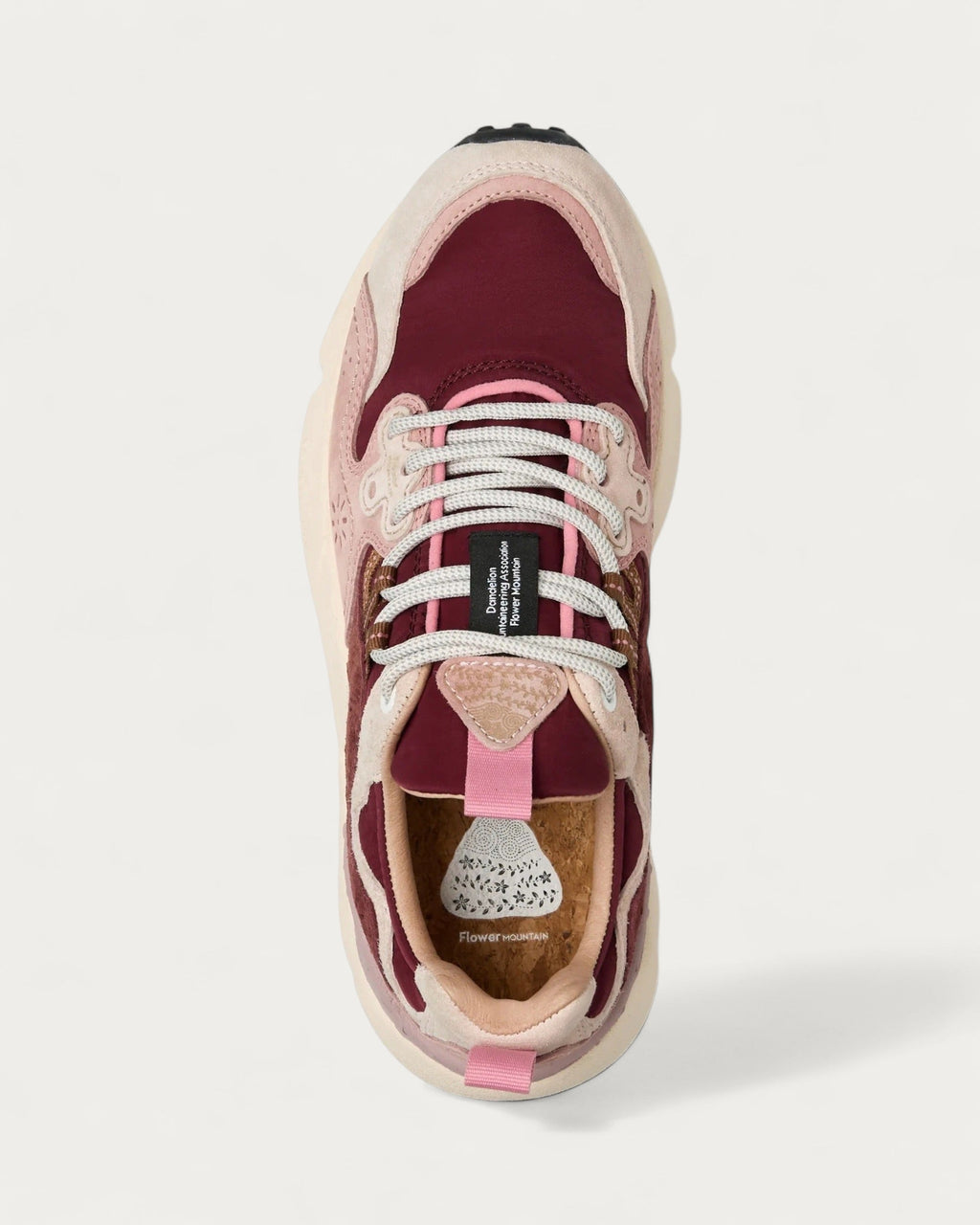 Flower Mountain Yamano 3 Rose Pink Brown sneaker, top-down view