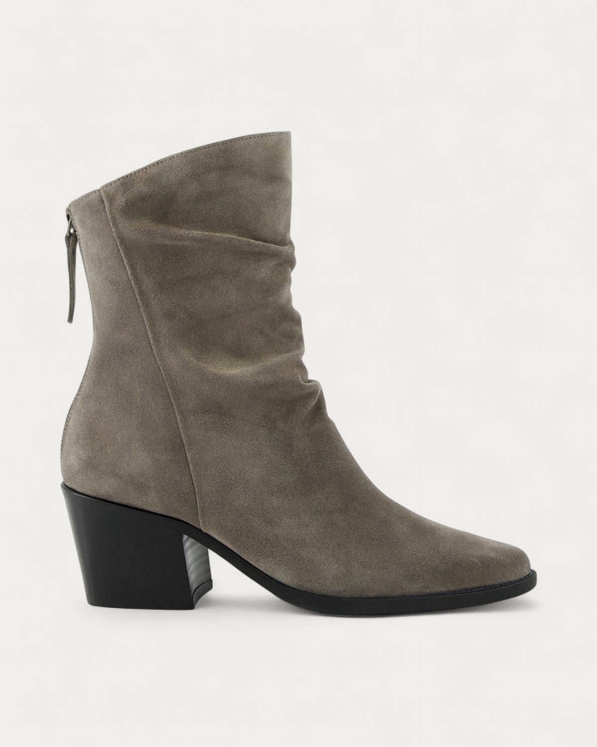 Paul Green Grey Soft Suede Heel Boot, side view