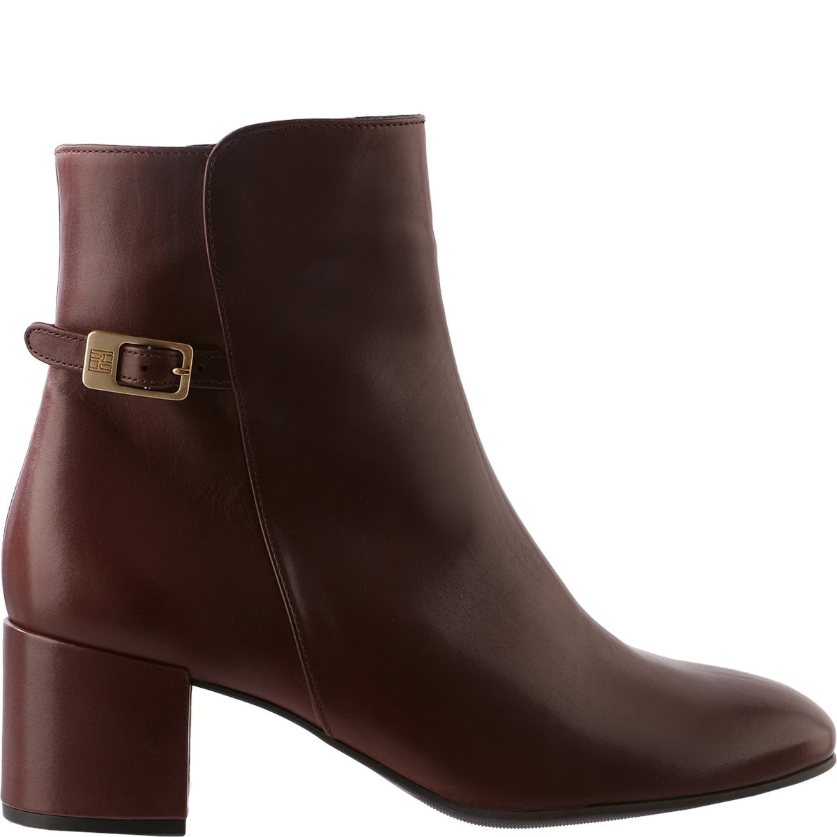 Brown Leather Block Heel With Buckle