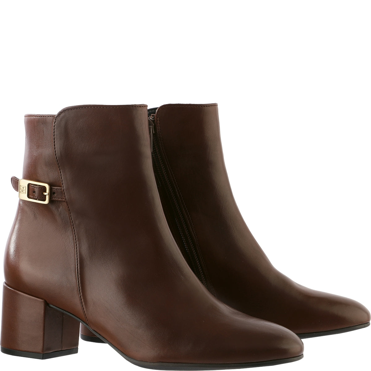 Brown Leather Block Heel With Buckle