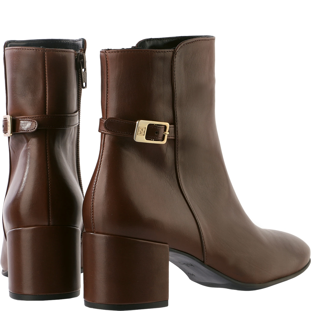 Brown Leather Block Heel With Buckle