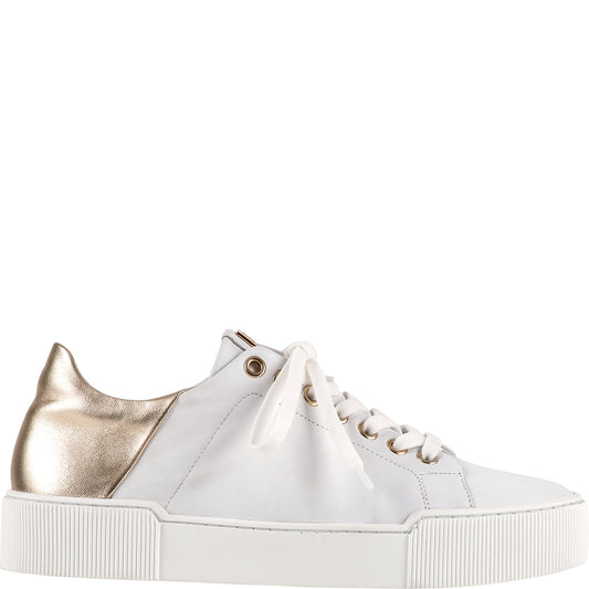 White Sneaker With Platinum Heel Detail