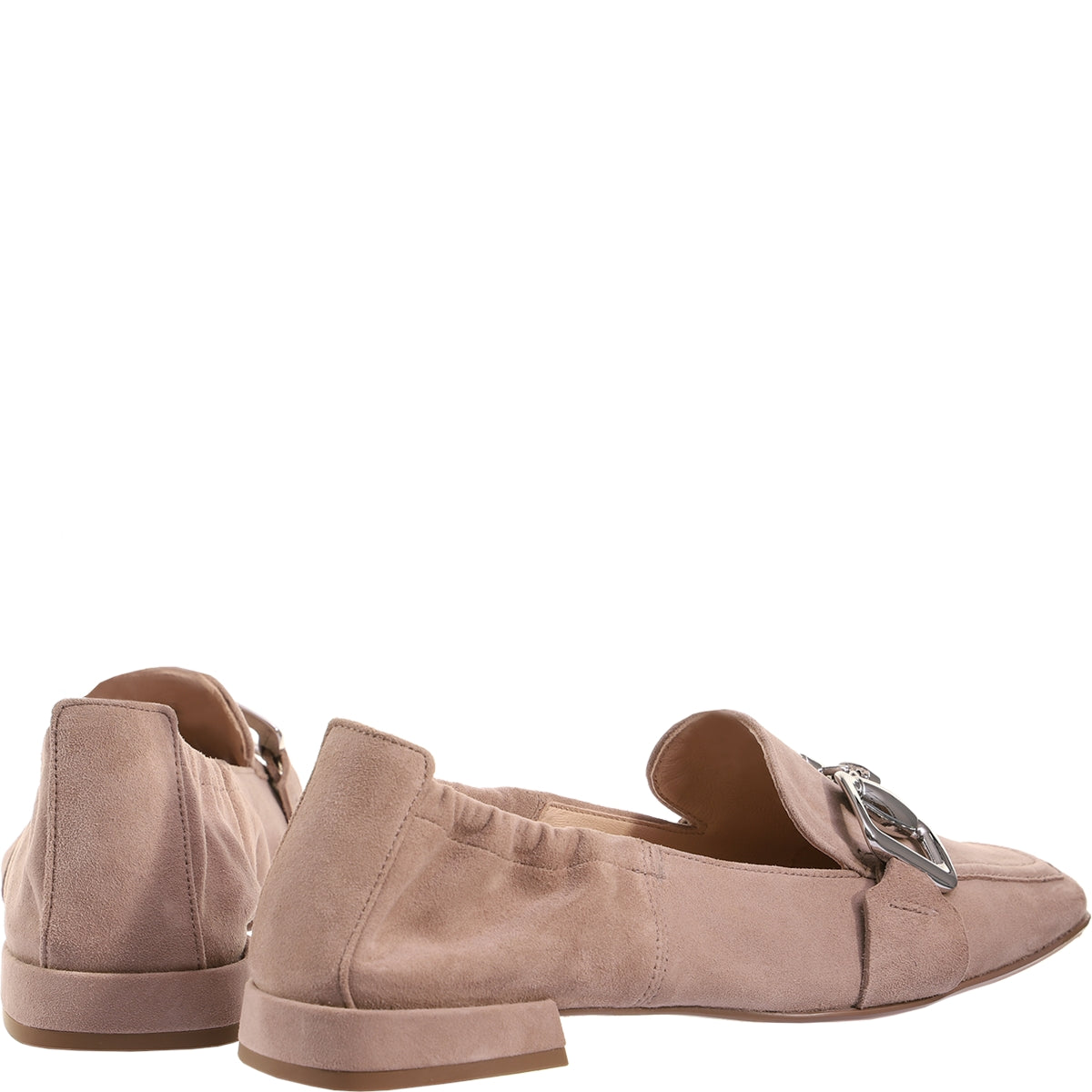 Square Toe Suede Loafer With Silver