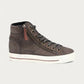 Paul Green Charcoal High Top Leather Sneaker in side profile on a warm off-white background