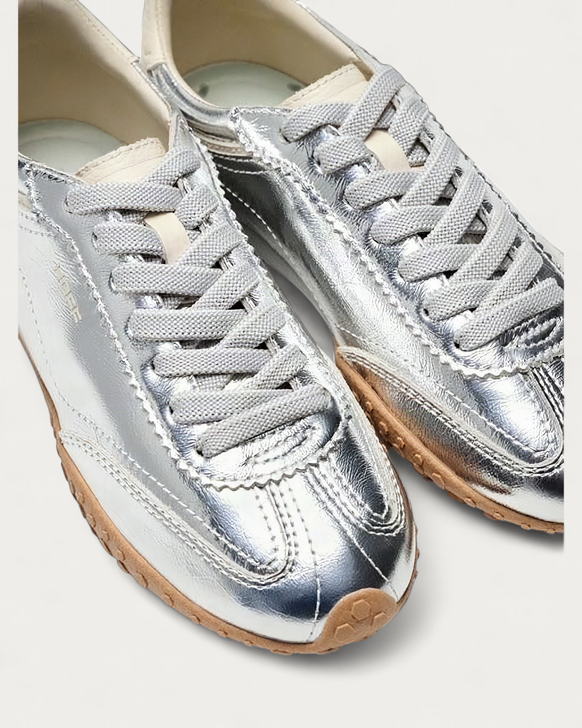 HOFF Bridge Sneaker in Metallic Silver, lacing close-up