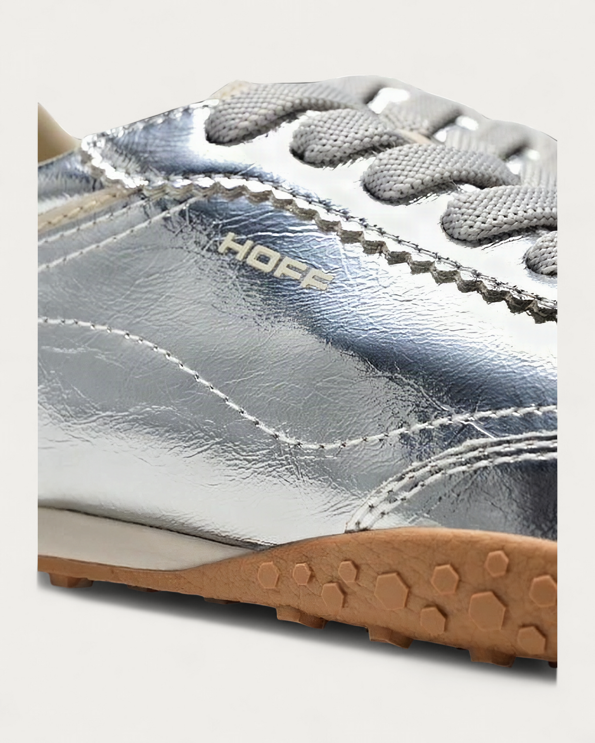 HOFF Bridge Sneaker in Metallic Silver, upper close-up