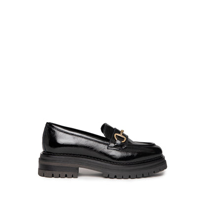 Black Patent Leather Loafer With Buckle