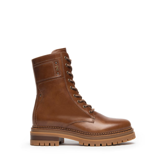 Leather Laced Boot With Side Zip