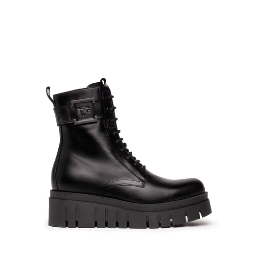 Leather Lace Boot With Wedge Sole